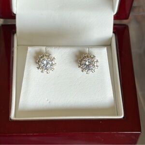 Cubic Zirconia Sparkling Halo Stud Earrings - Silver Tone Elegant Stud Earrings